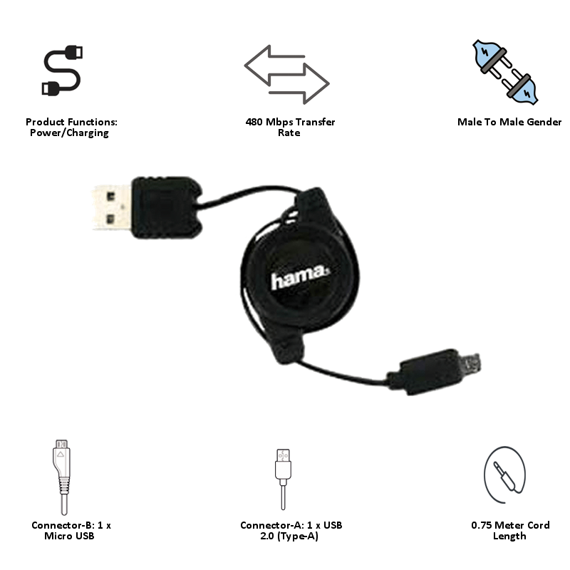 Buy Hama 75 cm USB 2.0 Type A to Micro USB Cable 104825 Black